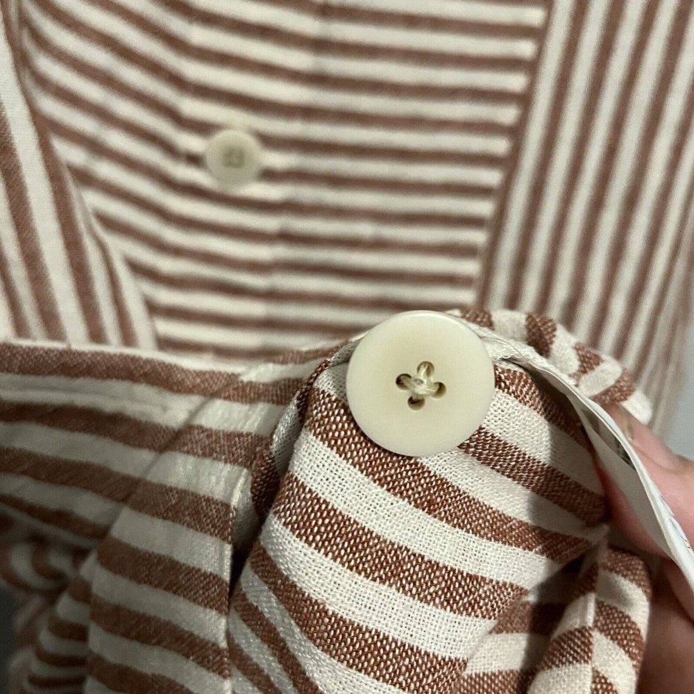 Madewell S Red White Stripe Play Button Back Linen Blend Shift Mini Dress G5305 - Picture 7 of 11